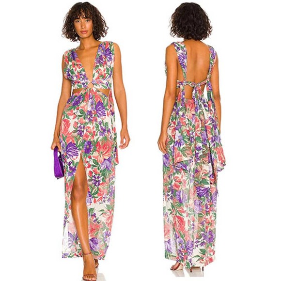 Just Bee Queen Women's Cutout Front Slit Sara Floral Maxi Dress Size: Small NWT - Picture 8 of 8